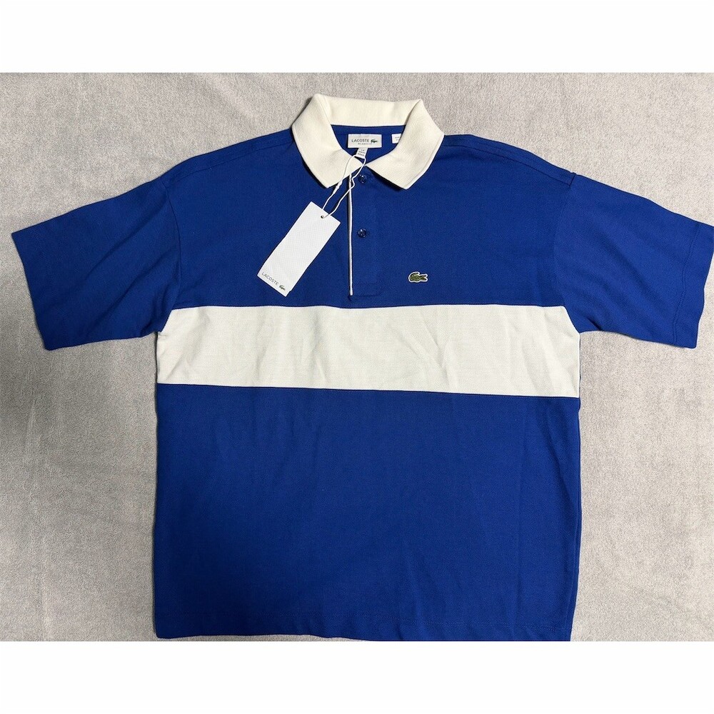 Lacoste Polo Shirt Boys Size 14 Blue & White Colorblock Short Sleeve